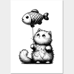 The cat and the fish balloon Posters and Art